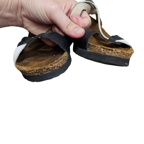 Naot Women's Leather Sandals Black & White Adjustable Straps Cork Footbed Size 4 - Picture 7 of 15